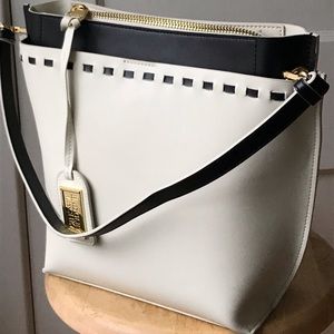 Cream and black leather handbag